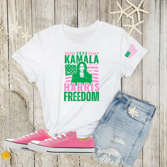 Kamala Harris 2024, election, Vote, democrat tee, US election Madam President, Pink and Green  cute shirt for women, Freedom