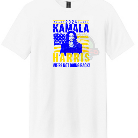 Kamala Harris 2024, election, Vote, democrat tee, US election Madam President,  Cute shirt for women, We're Not Going Back  Royal and Gold